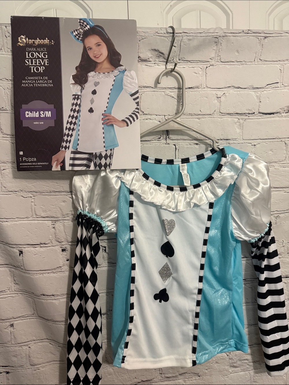 Storybook Dark Alice in wonderland Long Sleeve Costume Top Halloween child s/m